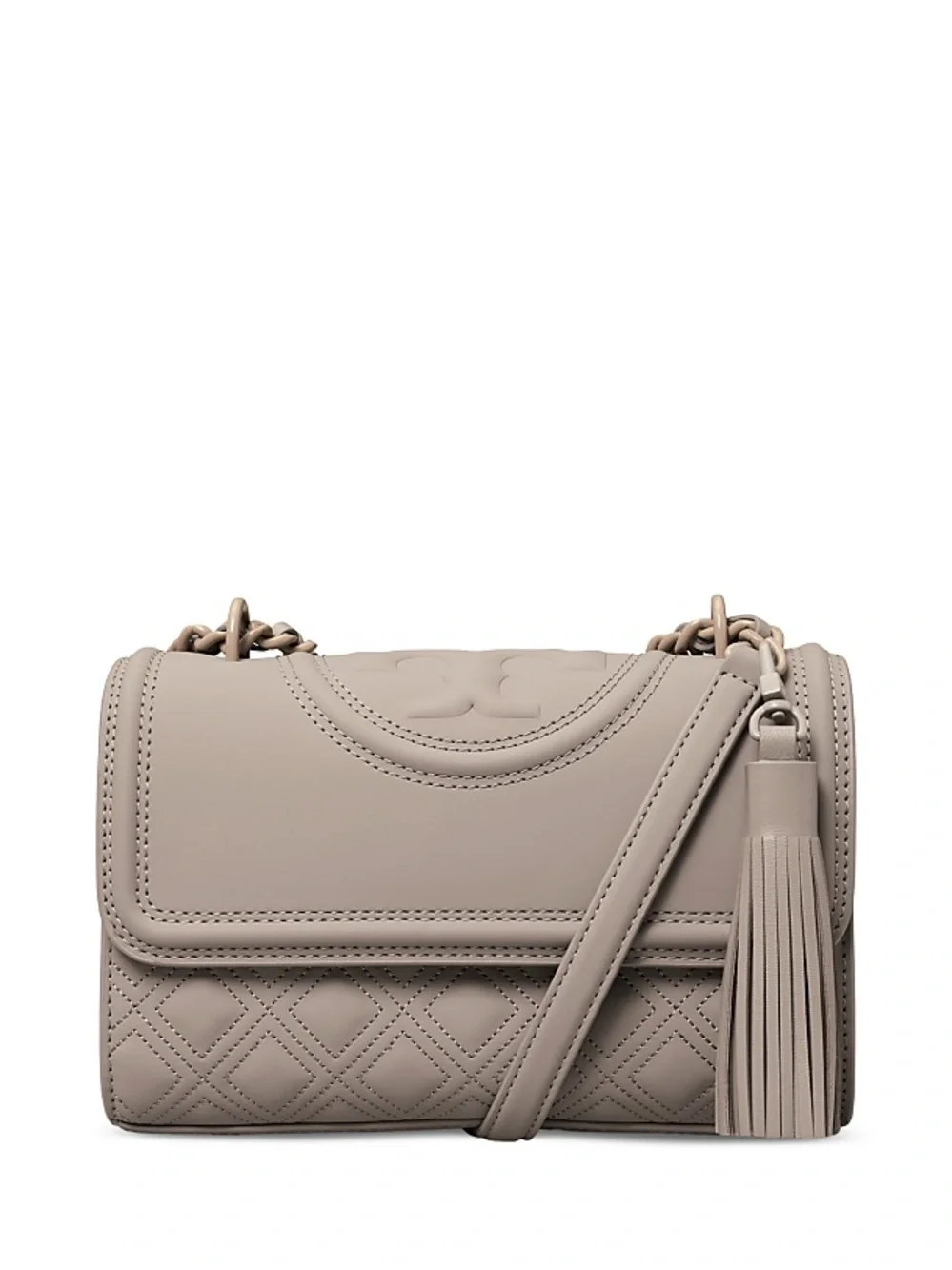 Tory Burch Fleming Small Quilted Leather Convertible Shoulder Bag in Taupe
